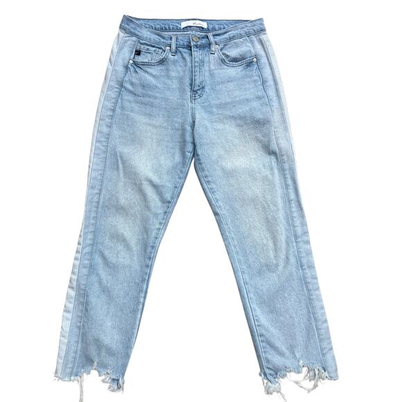 Kancan Jeans Light Wash Distressed Jeans Sz 5/26 Raw Hem High Rise Denim Boho - Picture 2 of 12